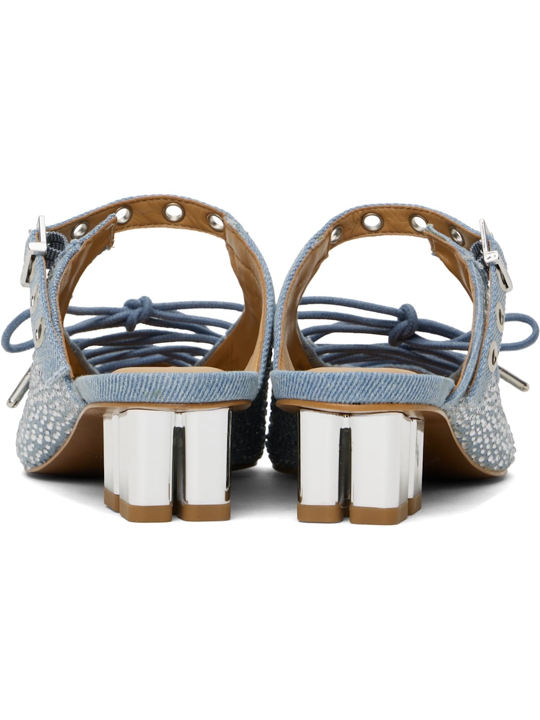 Blue Lace-Up Denim Mules - 2