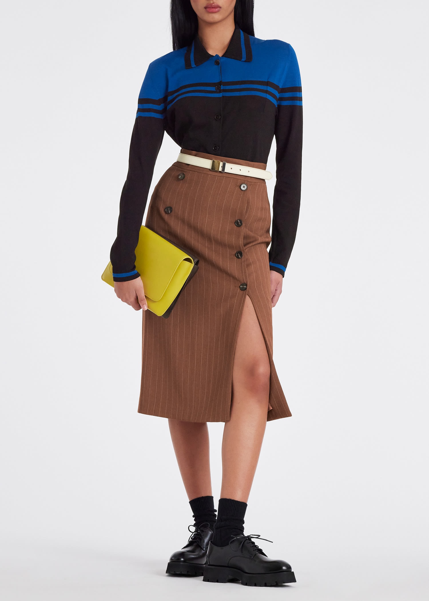 Pinstripe Button Up Skirt - 8