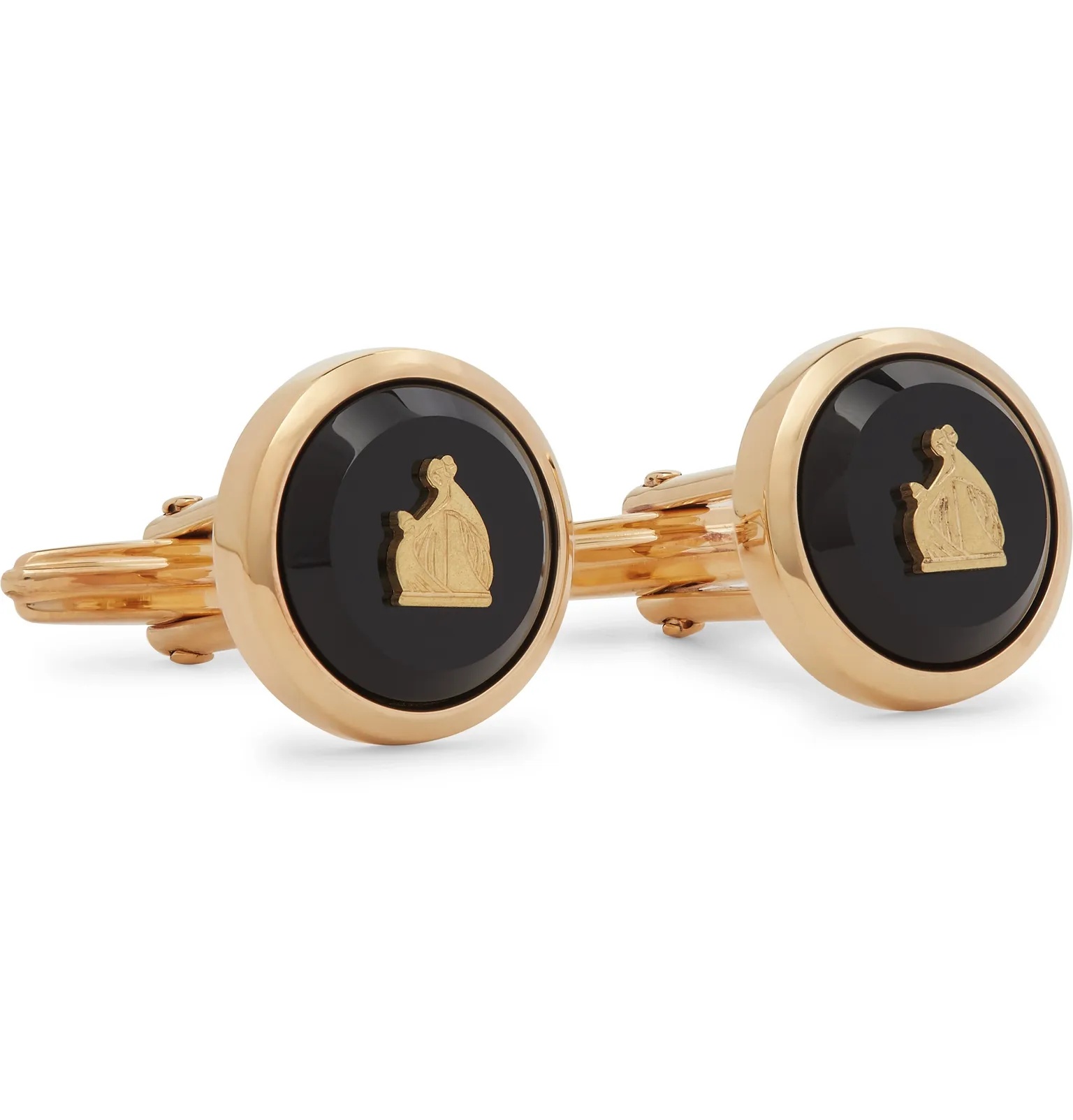 Logo-Detailed Gold-Plated Onyx Cufflinks - 1