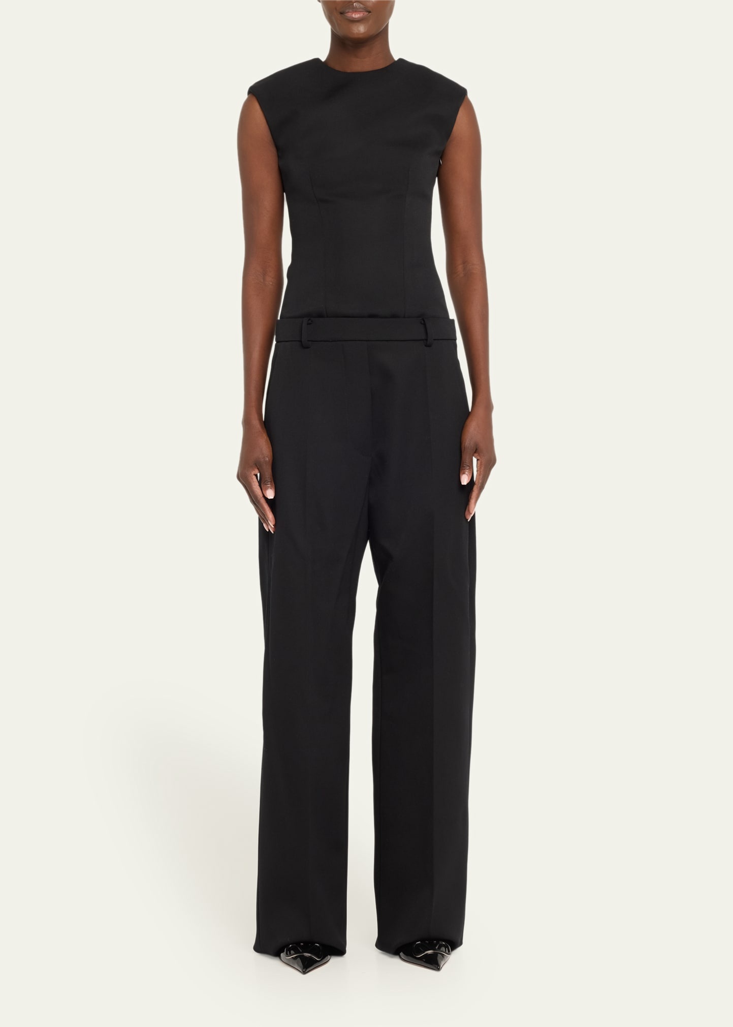 Cap-Sleeve Wool Trouser Jumpsuit - 2