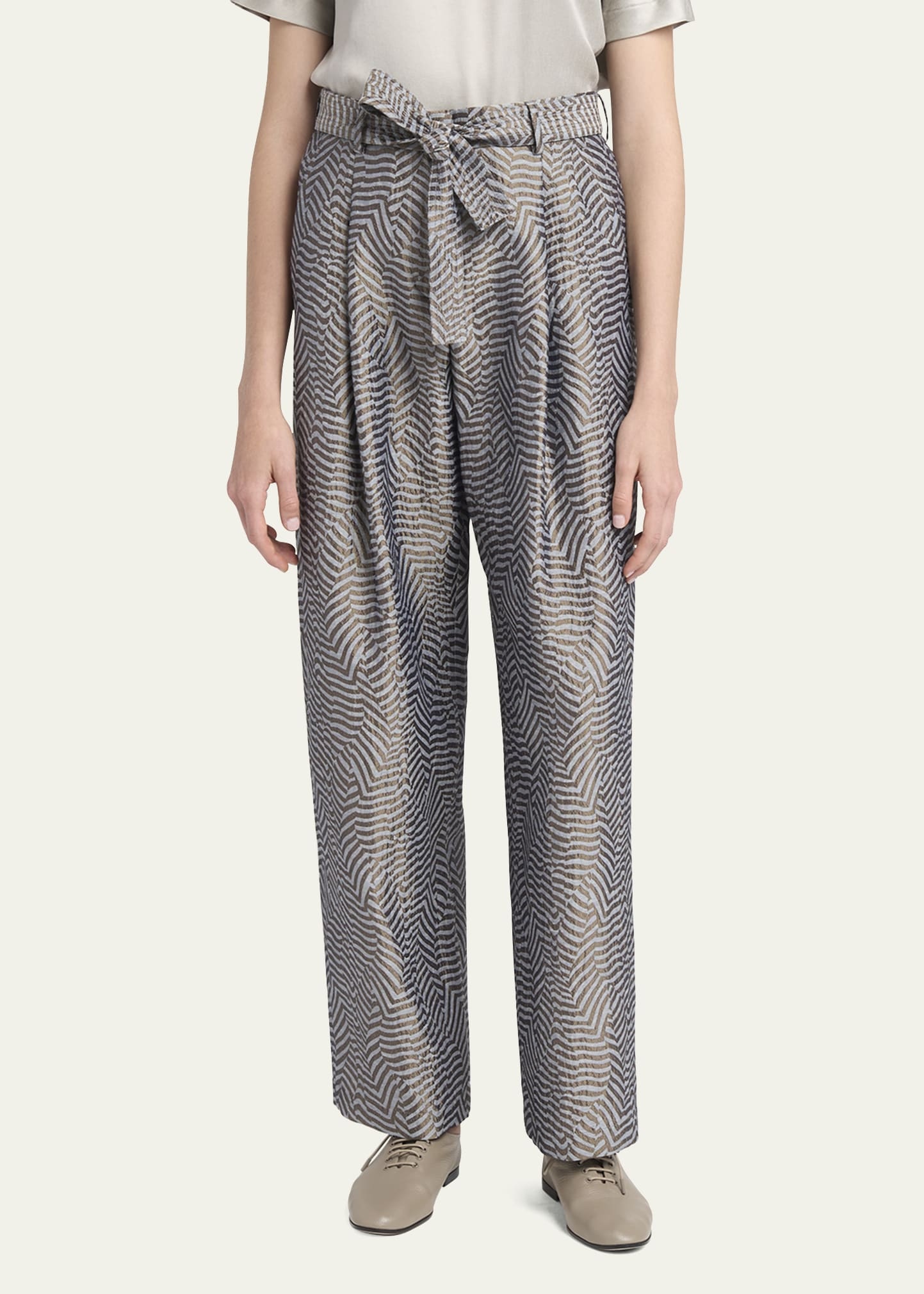 Animalier Silk Jacquard Straight-Leg Paperbag Trousers - 4