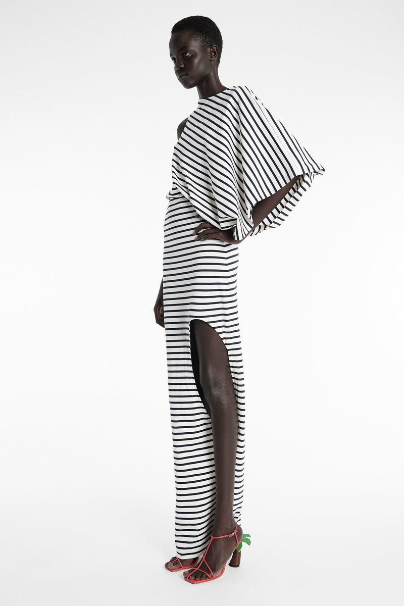 ASYMMETRIC MAXI DRESS WITH CUT OUT NAVY ECRU STRIPE 8