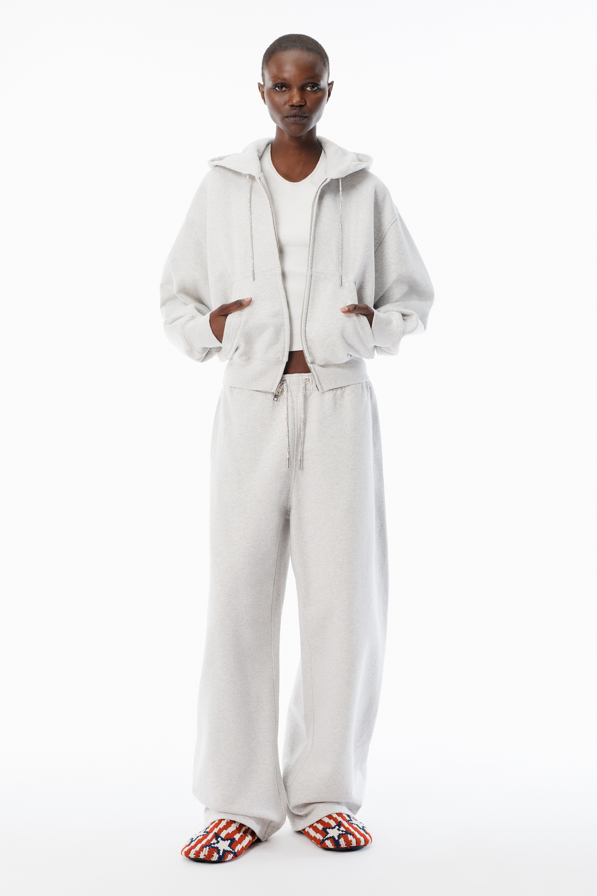 Grey Cotton Terry Sweatpant with Crystal Hotfix Drawcord - 2
