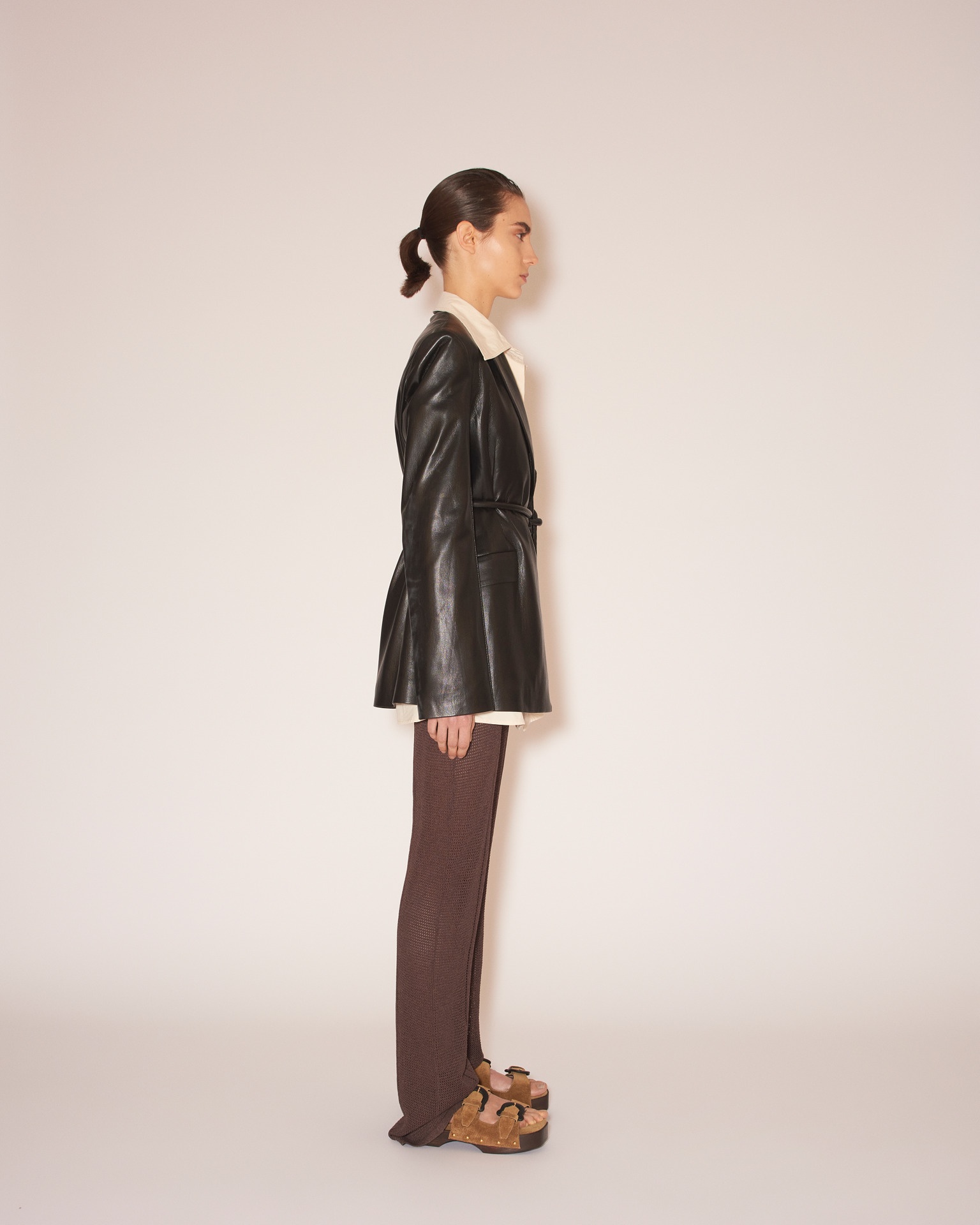 MARIKO - Vegan leather tie-waist blazer - Black - 4