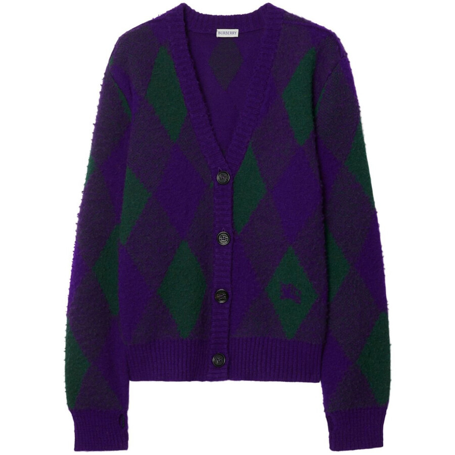 Burberry Argyle-Intarsia-Knit V-Neck Wool Cardigan - 5