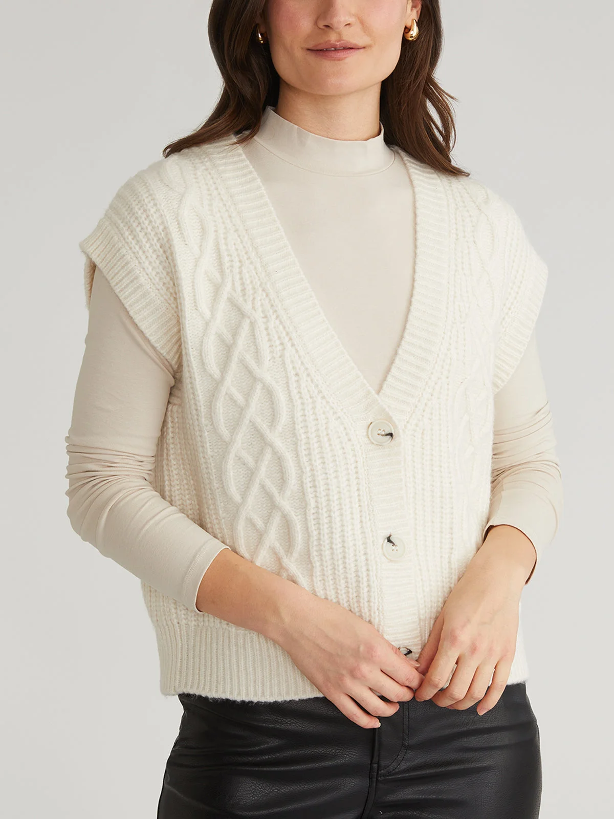 Paige: Button Front Cable Vest - 1