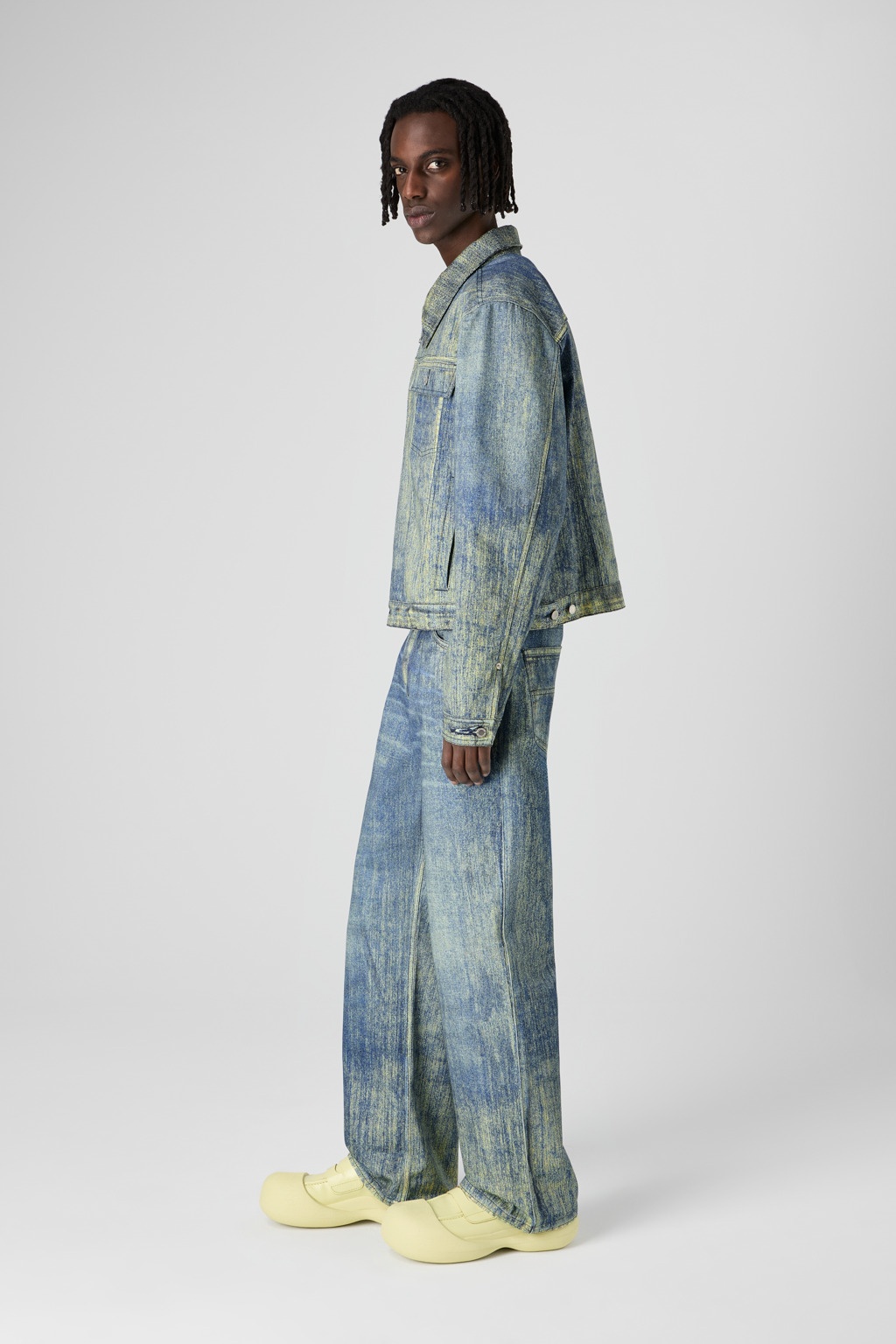 Sand Blue Paint Print Denim Jacket - 4