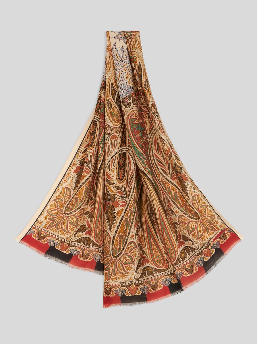 ORNAMENTAL PAISLEY WOOL AND SILK SCARF - 1