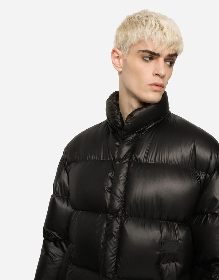 Quilted nylon jacket with hood and tag - 5