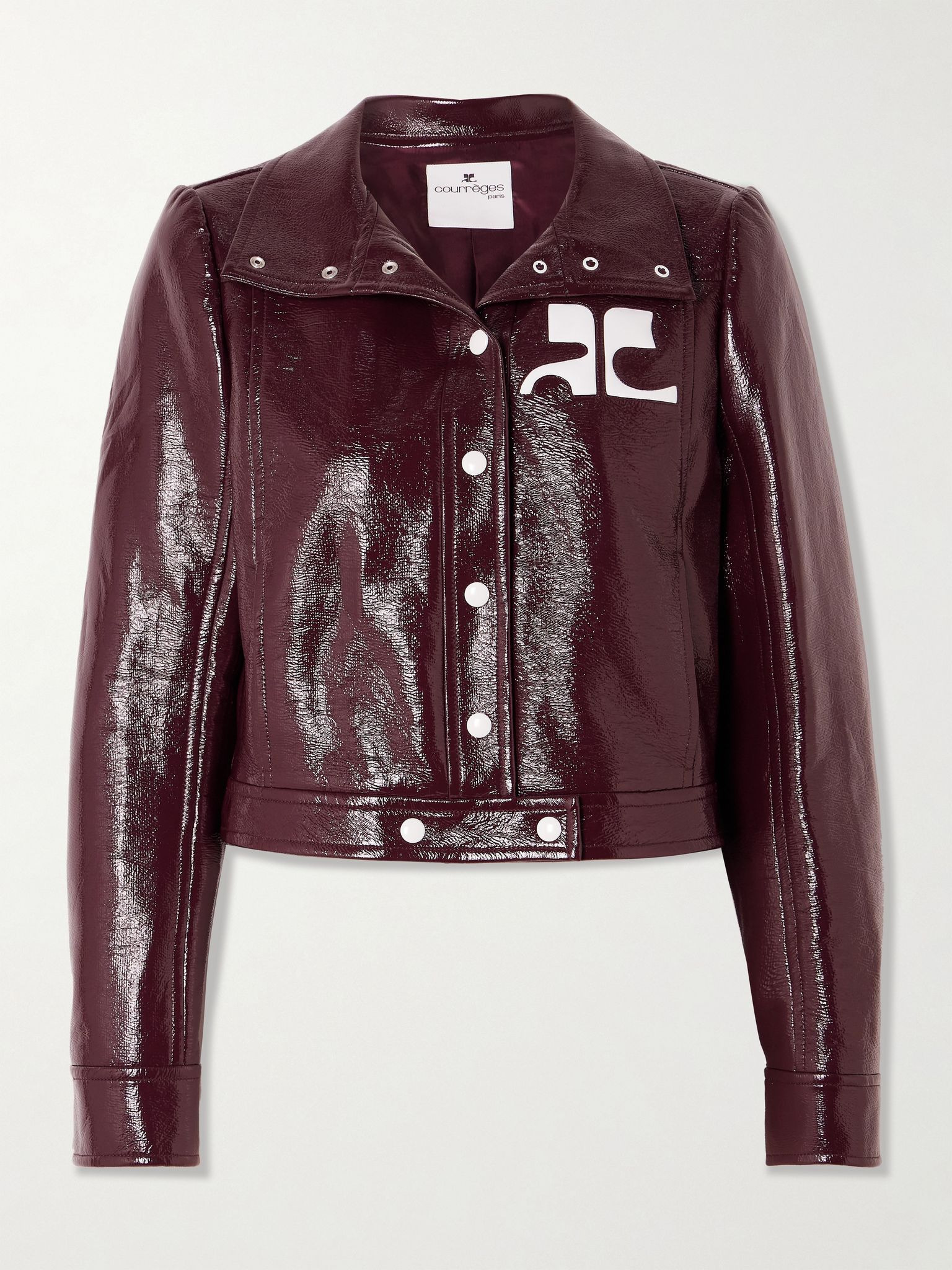 Reedition appliquéd coated cotton-blend jacket Burgundy - 1