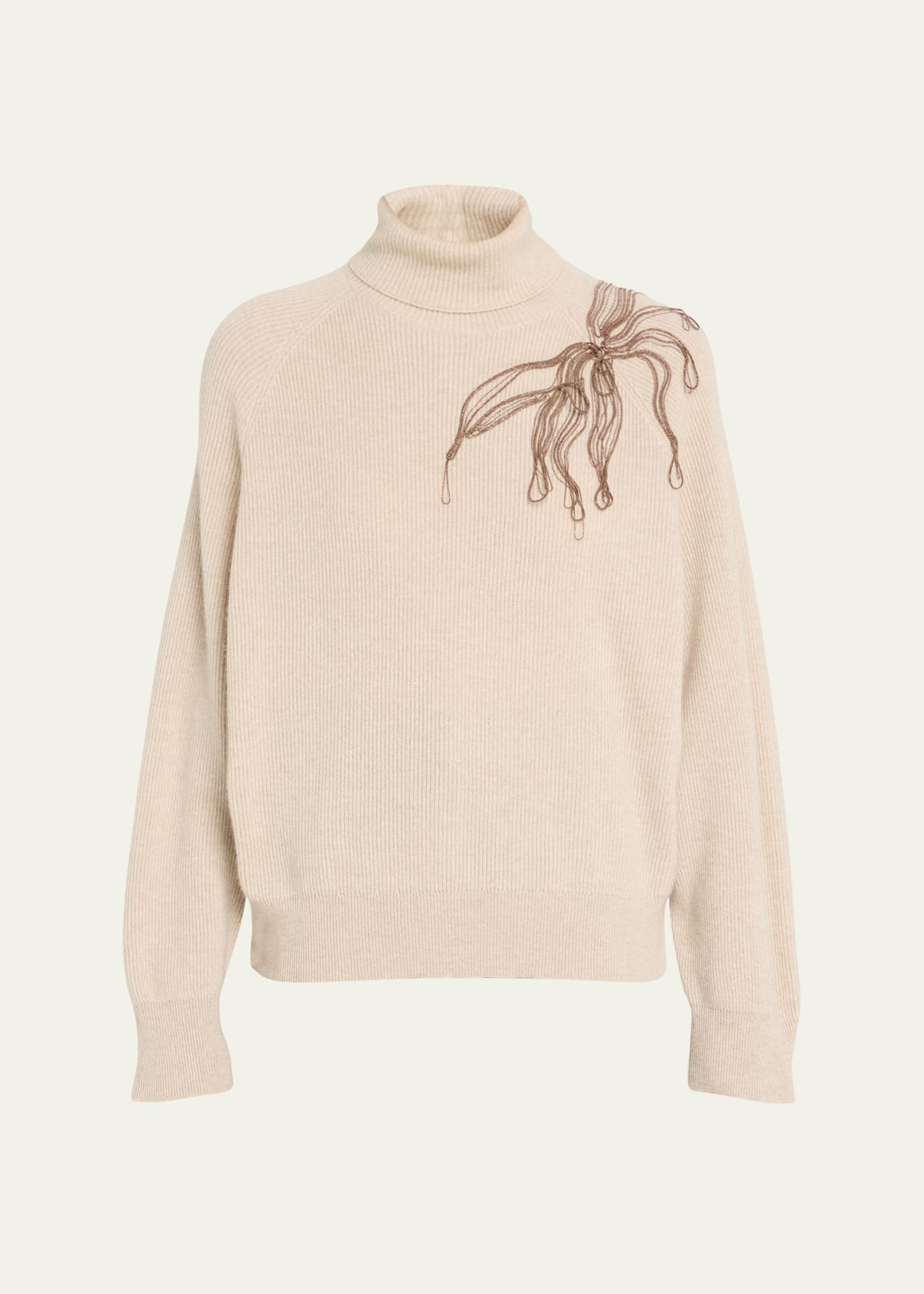 Cashmere Turtleneck with Monili Flower Detail - 1