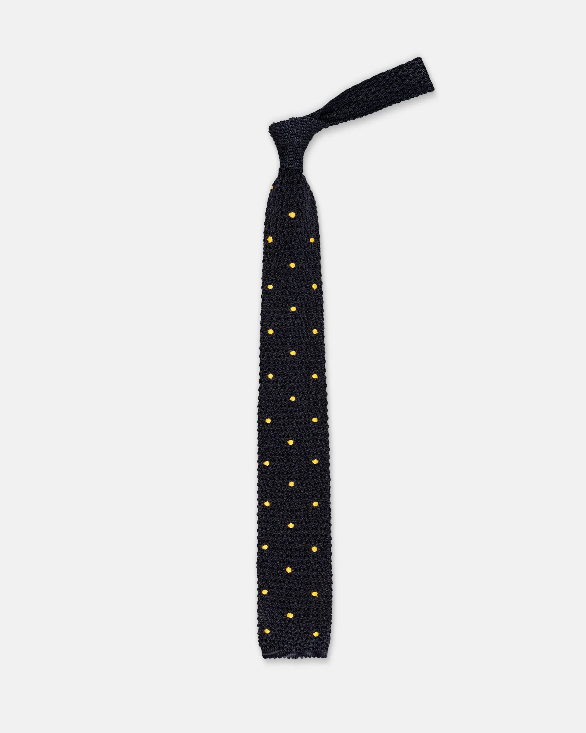 MADE-IN-ITALY NAVY & GOLD DOTS SILK KNIT TIE - 1