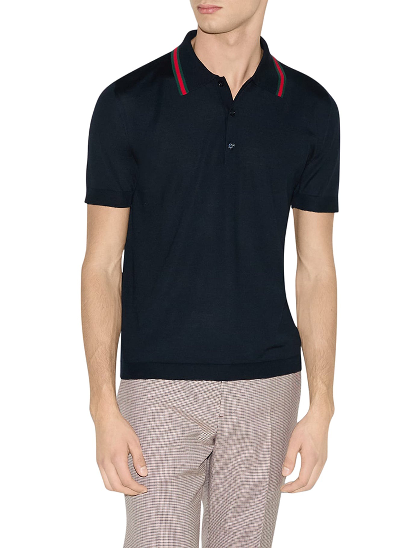 KNITTED WOOL POLO WITH WEB PATTERN - 3