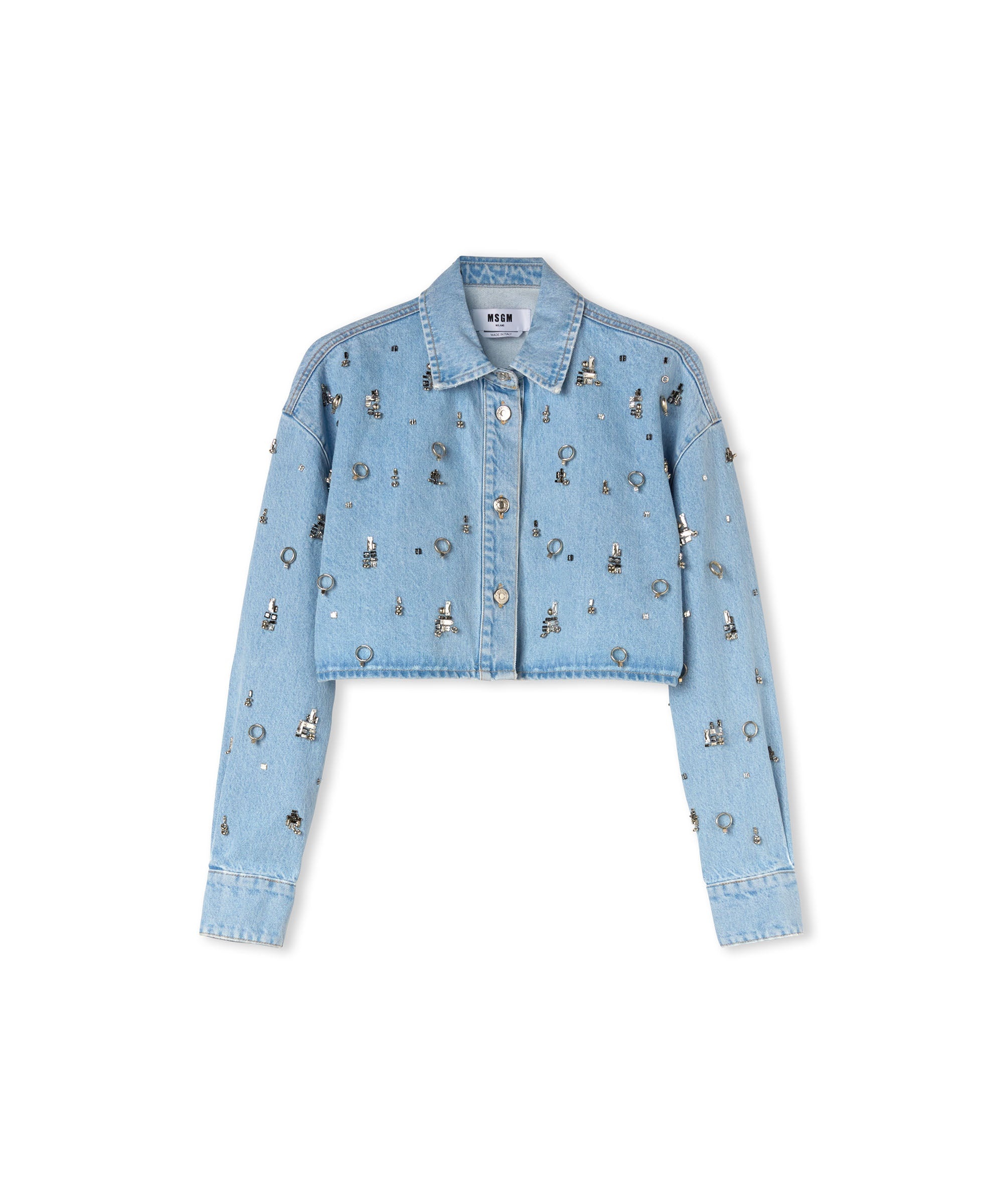 Crop denim jacket with applied jewels - 3