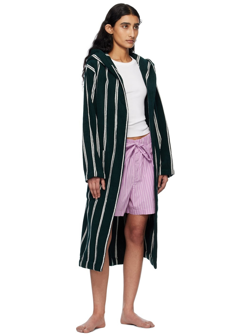 TEKLA Green & White Terry Hooded Bathrobe outlook