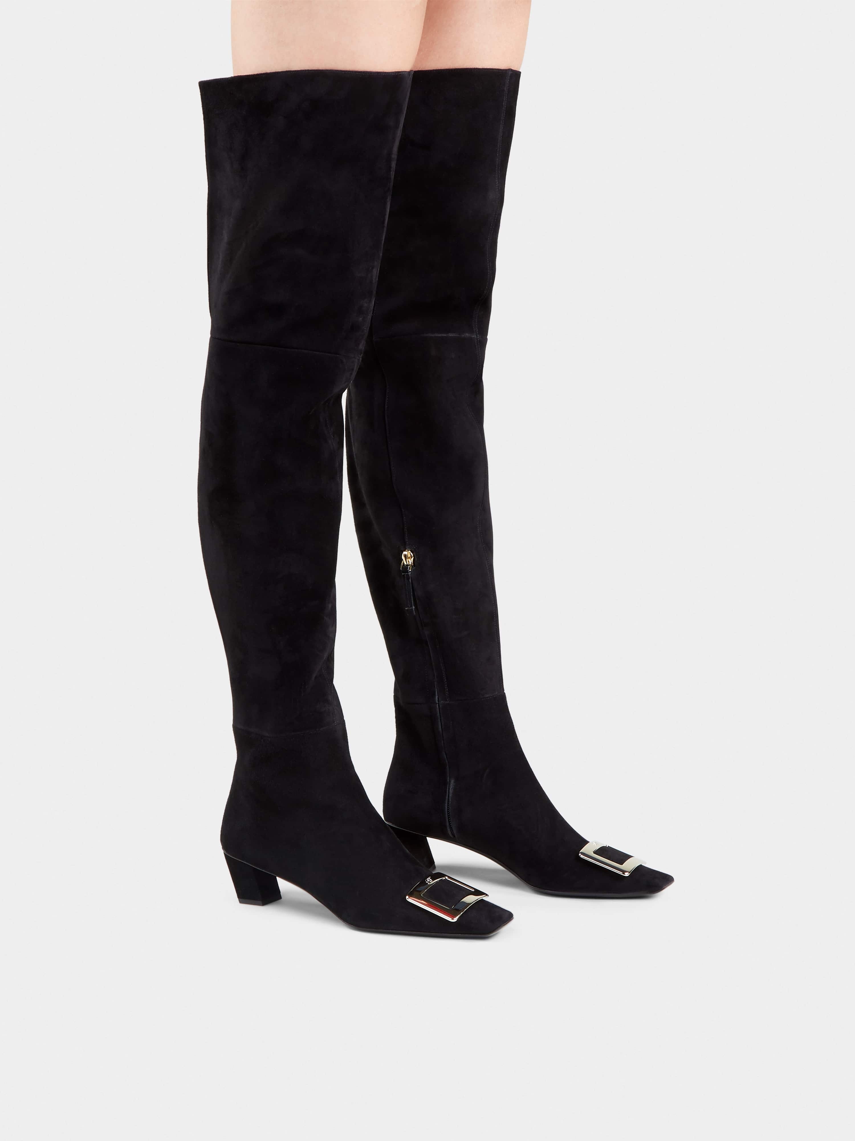 Over-the-Knee Belle Vivier Metal Buckle Boots in Suede - 7