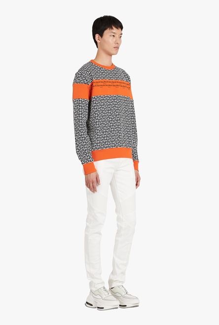 Eco-designed cotton sweatshirt with ivory and black Balmain monogram logo print - 7