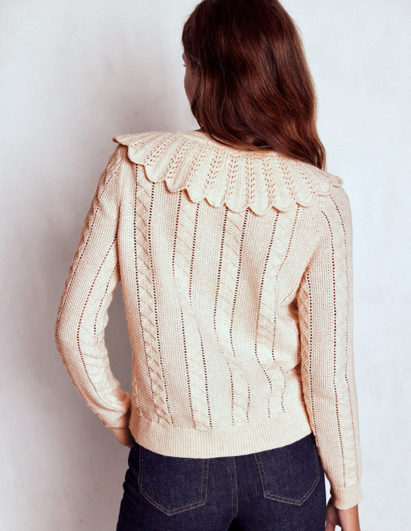 Scallop Collar Cardigan-Warm Ivory Melange 4