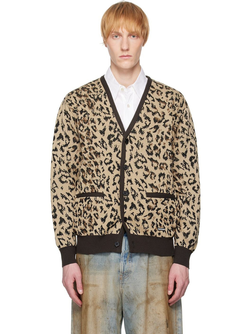 Beige Leopard Jacquard Knit Cardigan 1