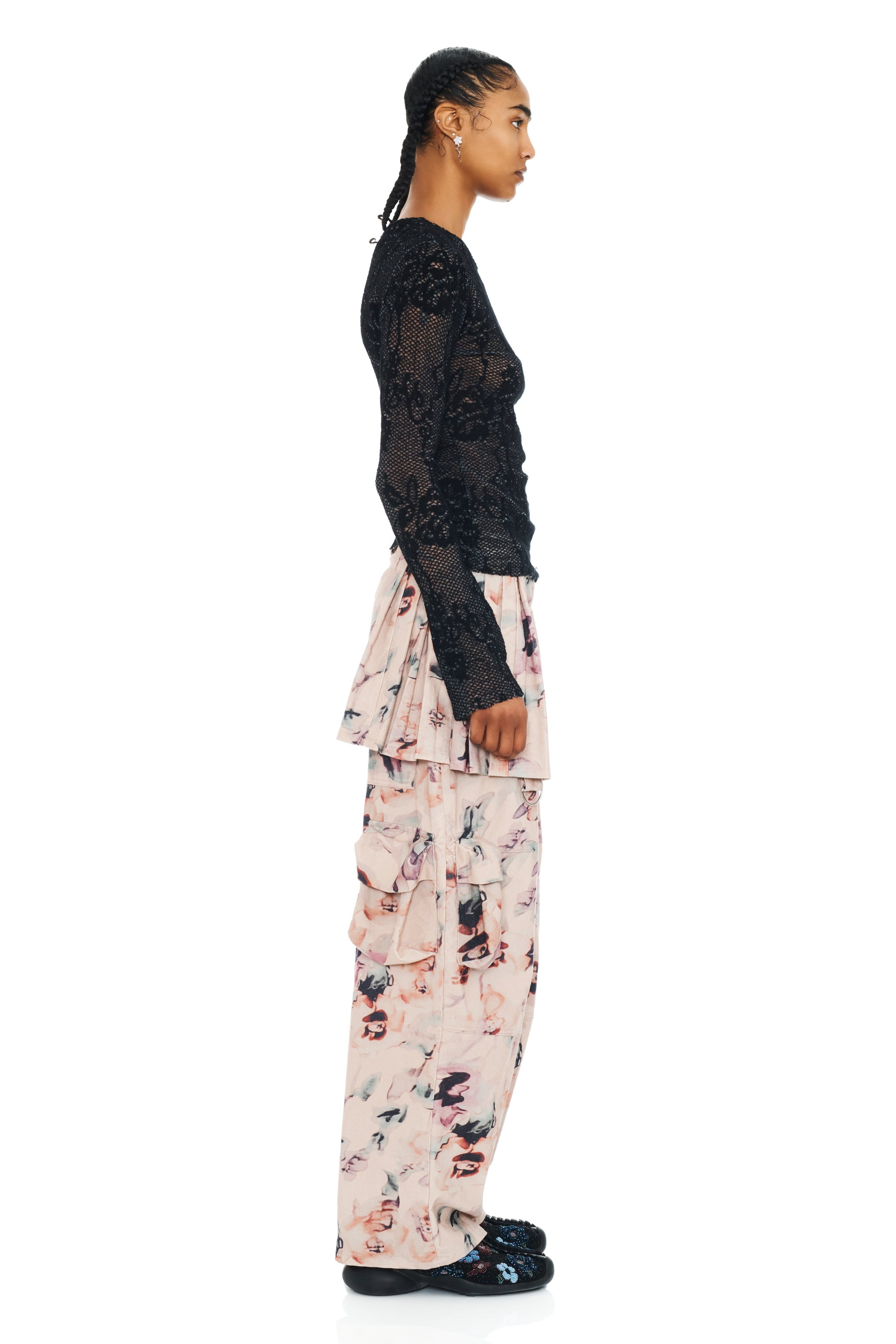 BLACK KNIT LACE CARDIO CREW SWEATER - 3