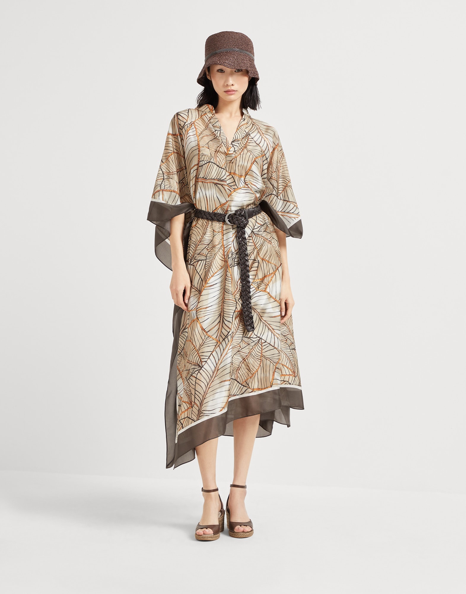 Silk papyrus print pongée caftan dress - 5