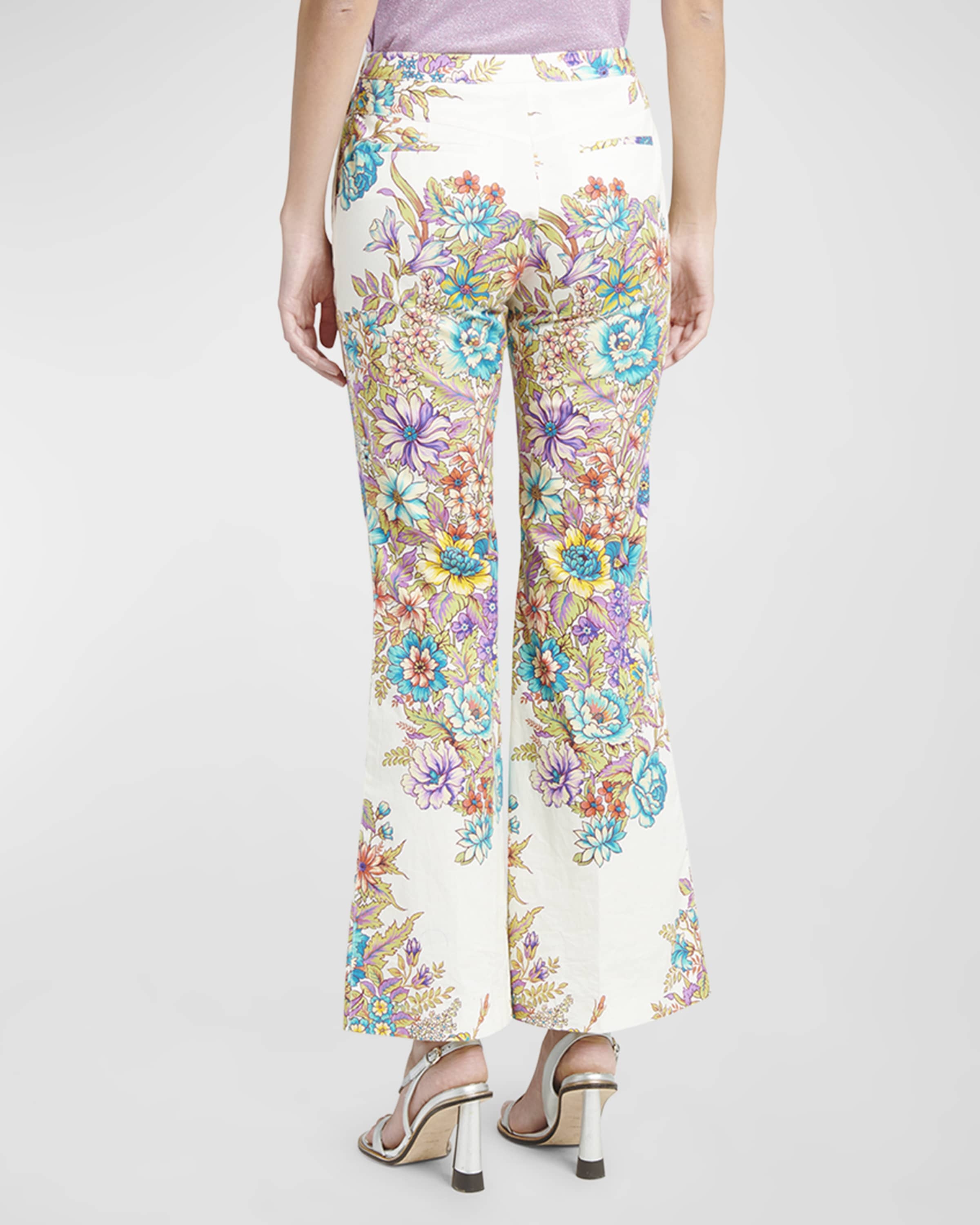 Mid-Rise Engineer Bouquet Floral-Print Flared Ankle Cotton Pants - 4