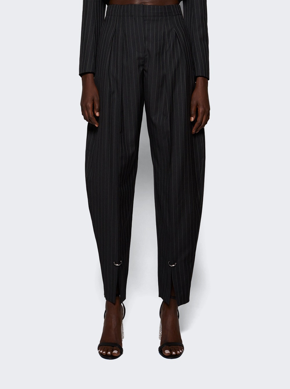 Pierced Tailored Pants Black On Grey - 3