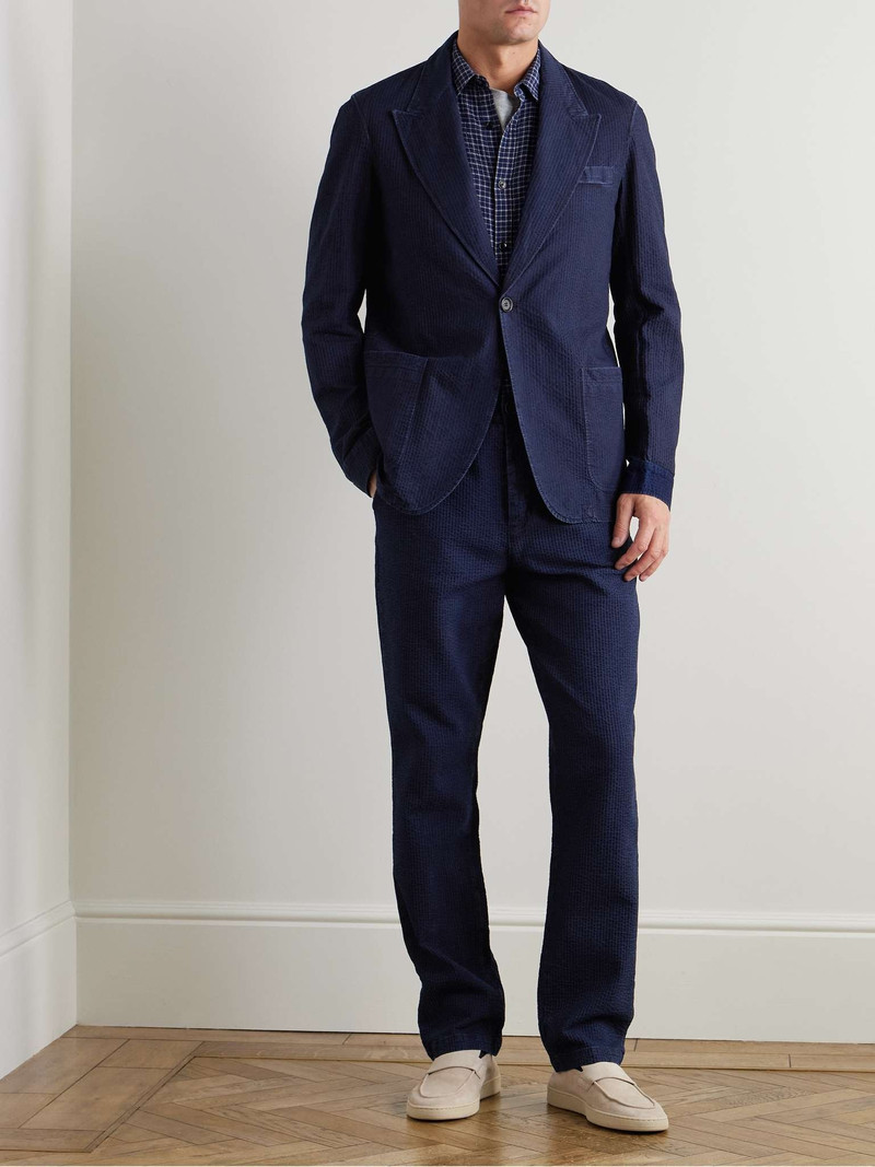 Oliver Spencer Laurel Slim-Fit Indigo-Dyed Cotton-Seersucker Suit Jacket outlook
