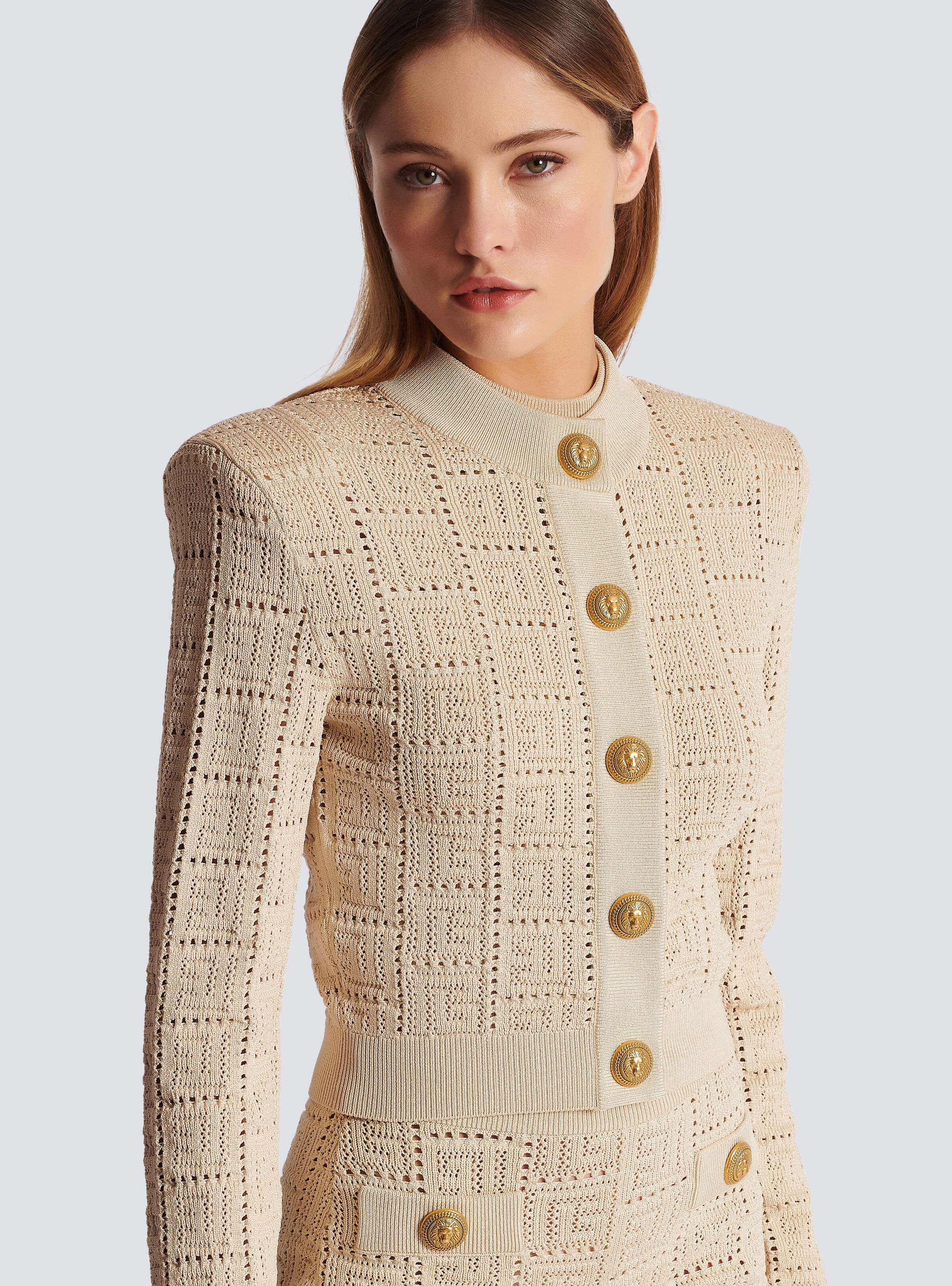 Monogrammed openwork knit cardigan - 6