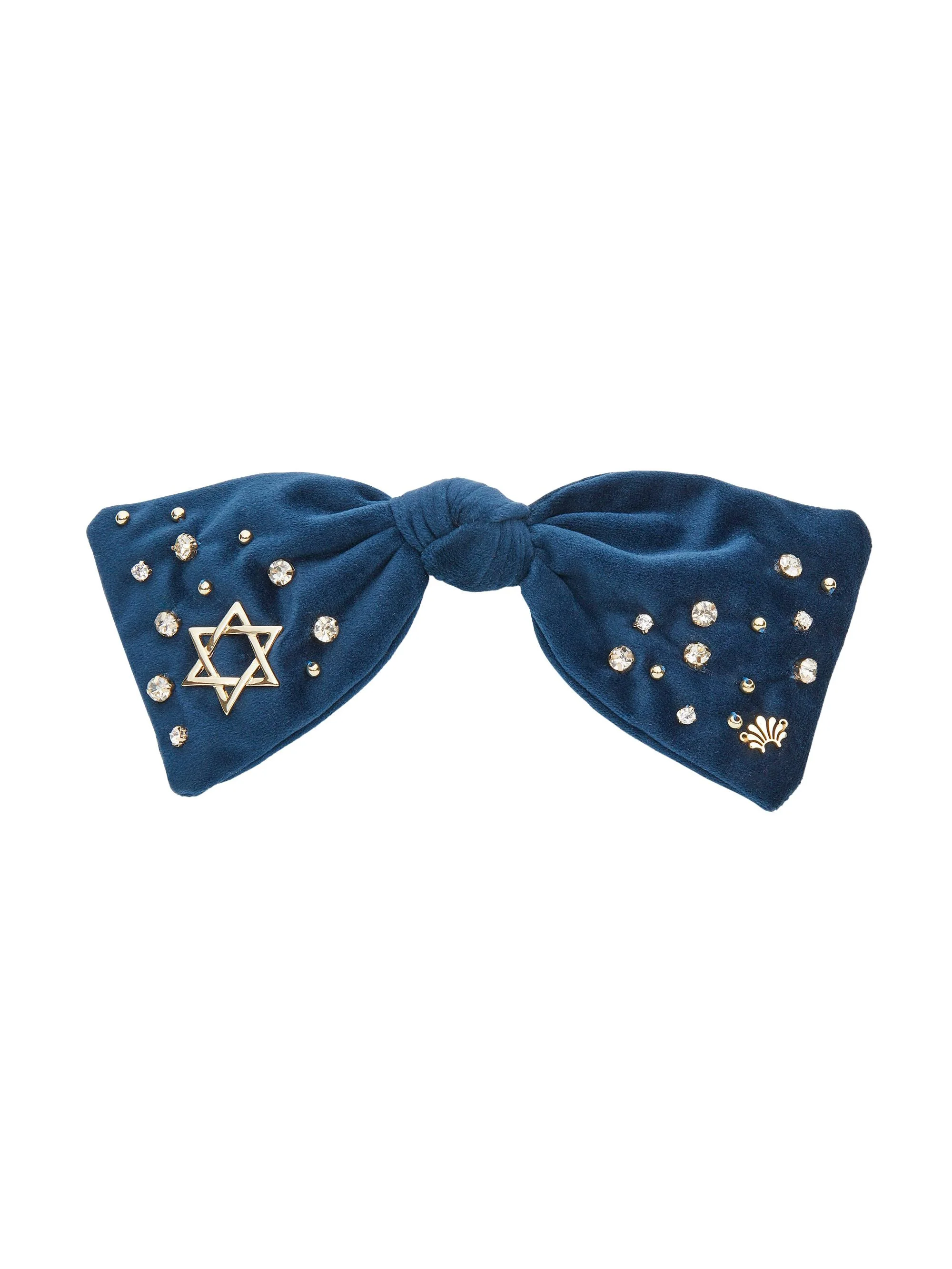 Women's Paloma Embellished Velvet Bow Barrette - Navy - 1