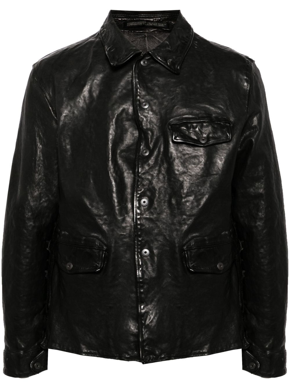 classic-collar leather jacket - 1