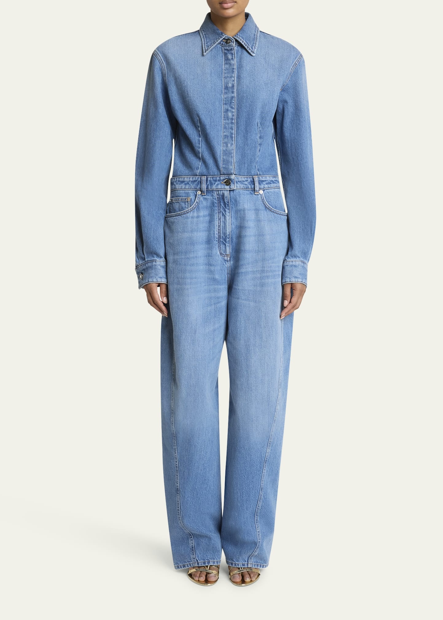 Barrel Leg Denim Jumpsuit - 2