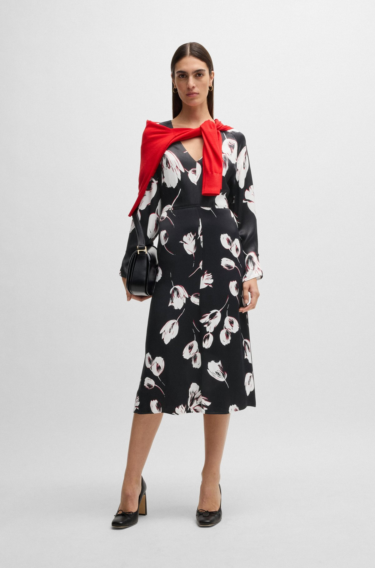 SATIN V-NECK DRESS WITH TULIP PRINT - 2
