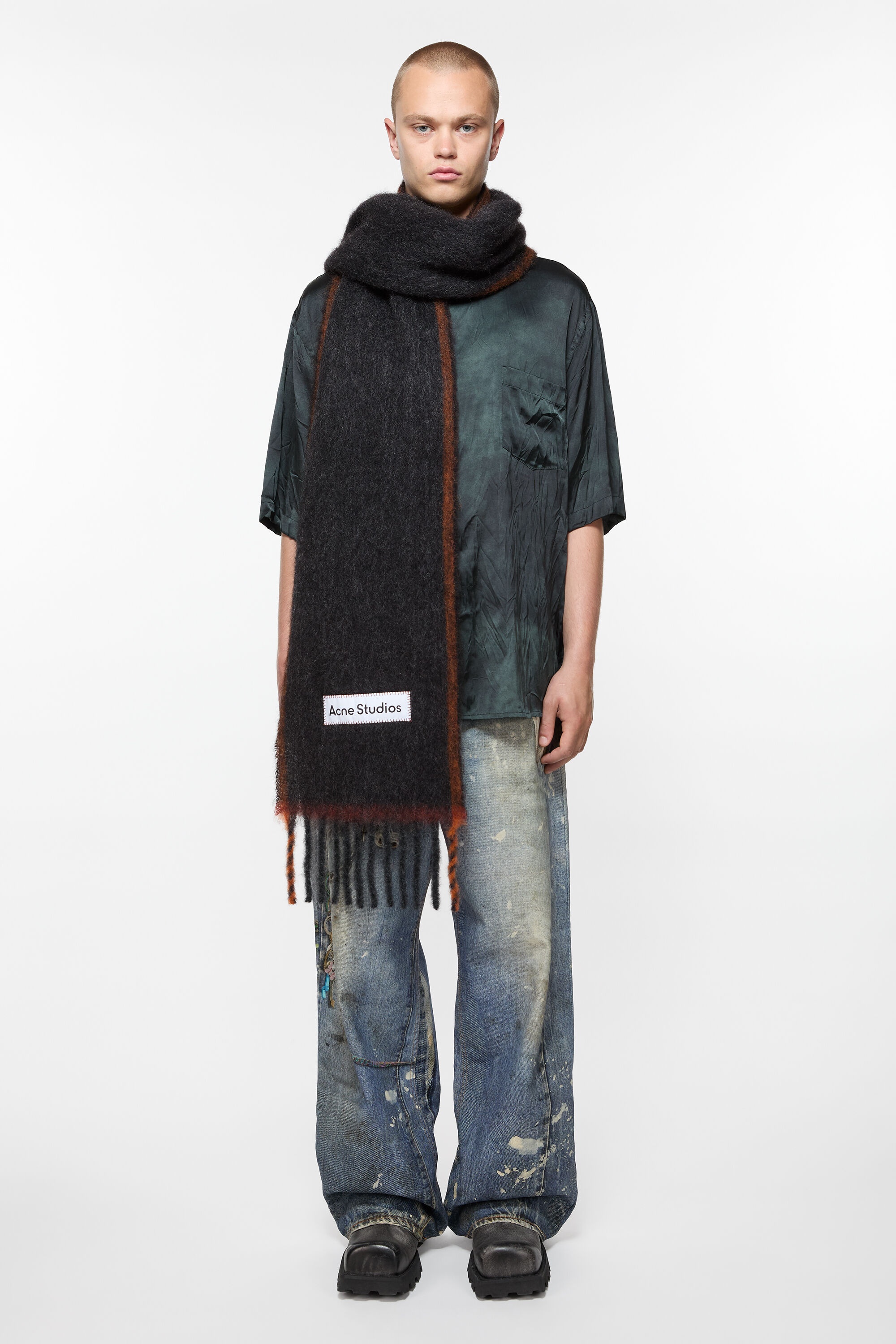 Wool mohair scarf - Narrow - Black - 3