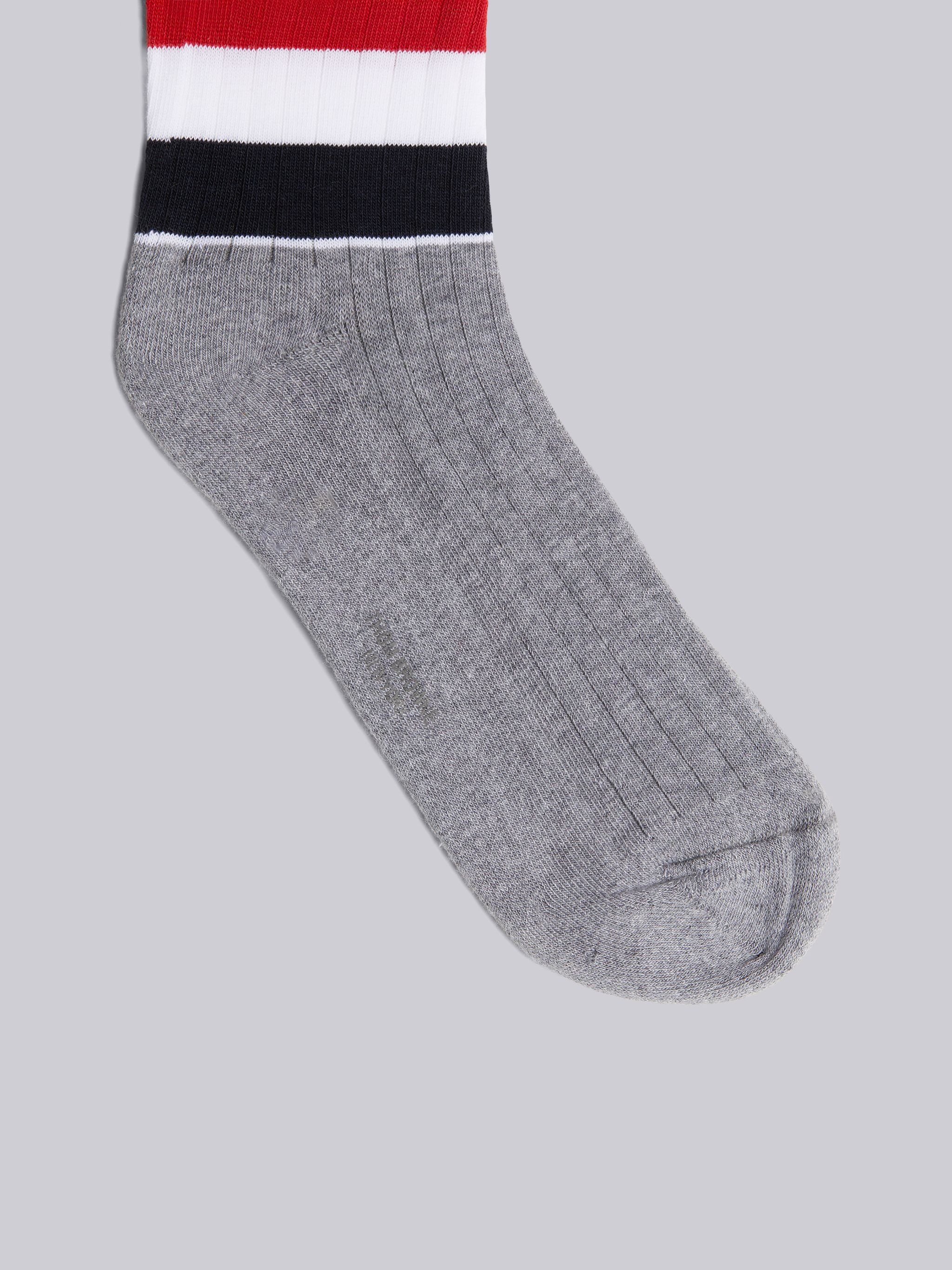 Light Grey Cotton Multicolor Wide Stripe Athletic Ankle Socks - 2