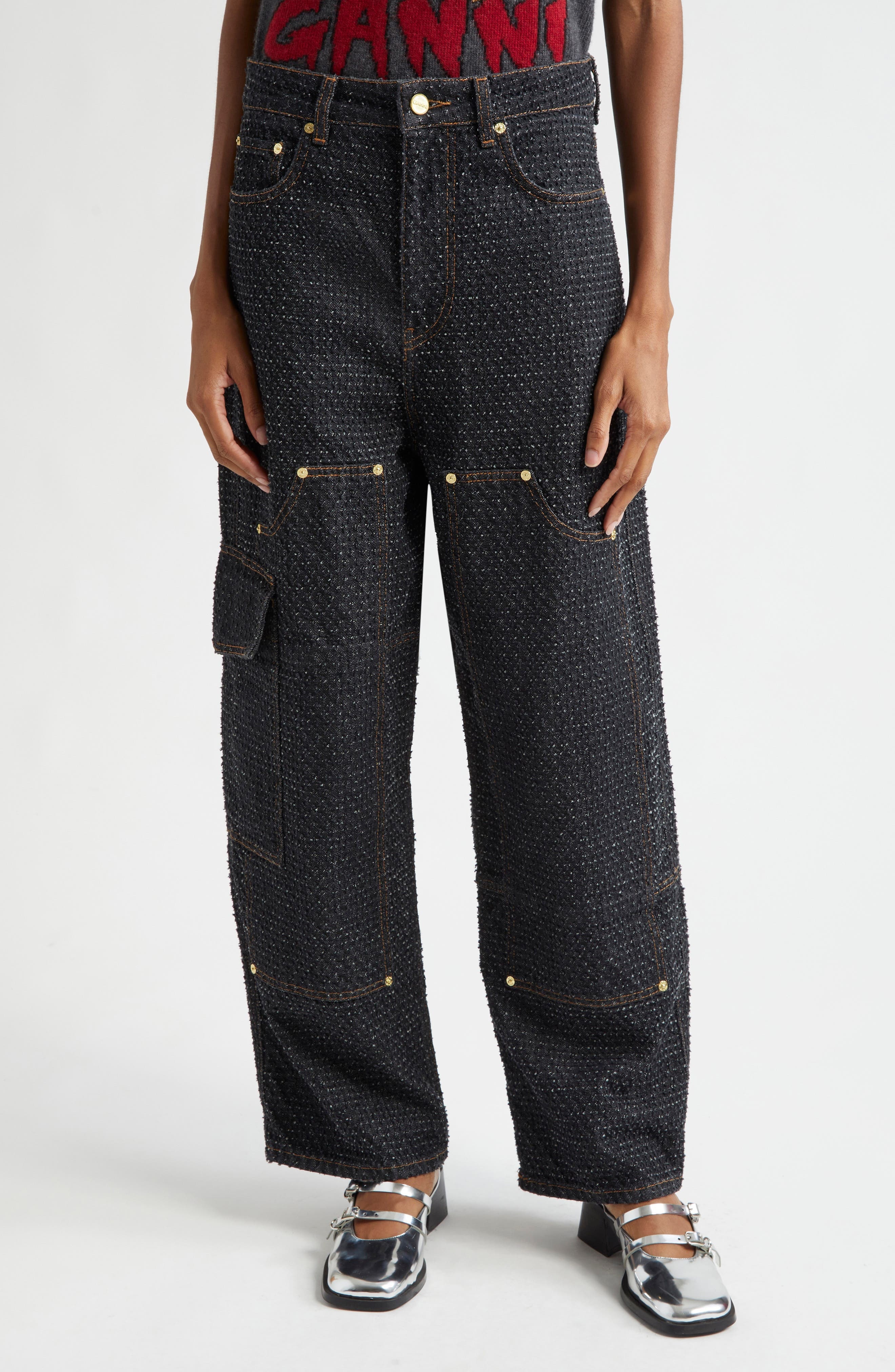 Ganni Fluffy Carpenter Jeans in Black at Nordstrom - 1