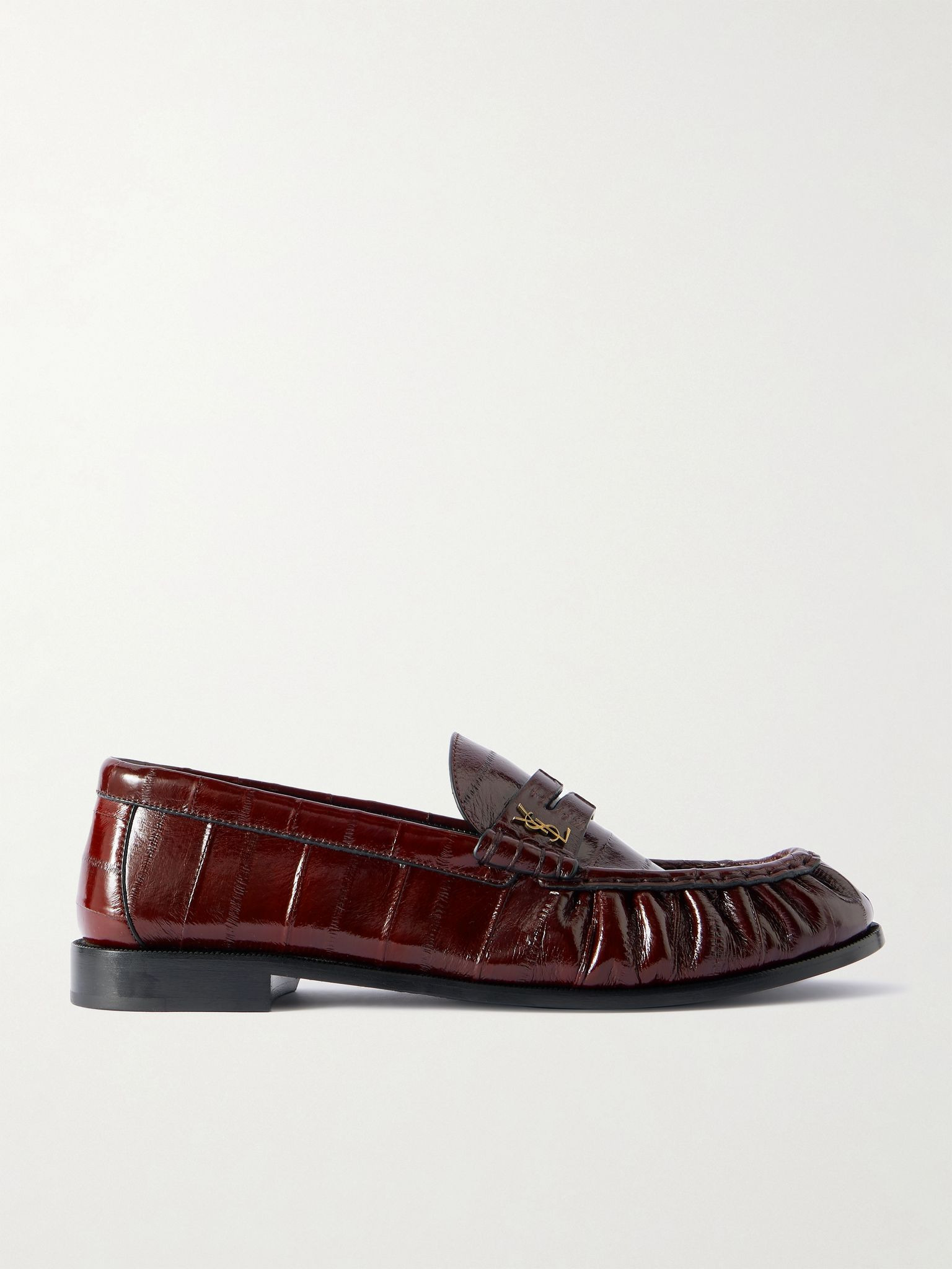Le Loafer Monogram Logo-Appliquéd Eel Penny Loafers Burgundy - 1