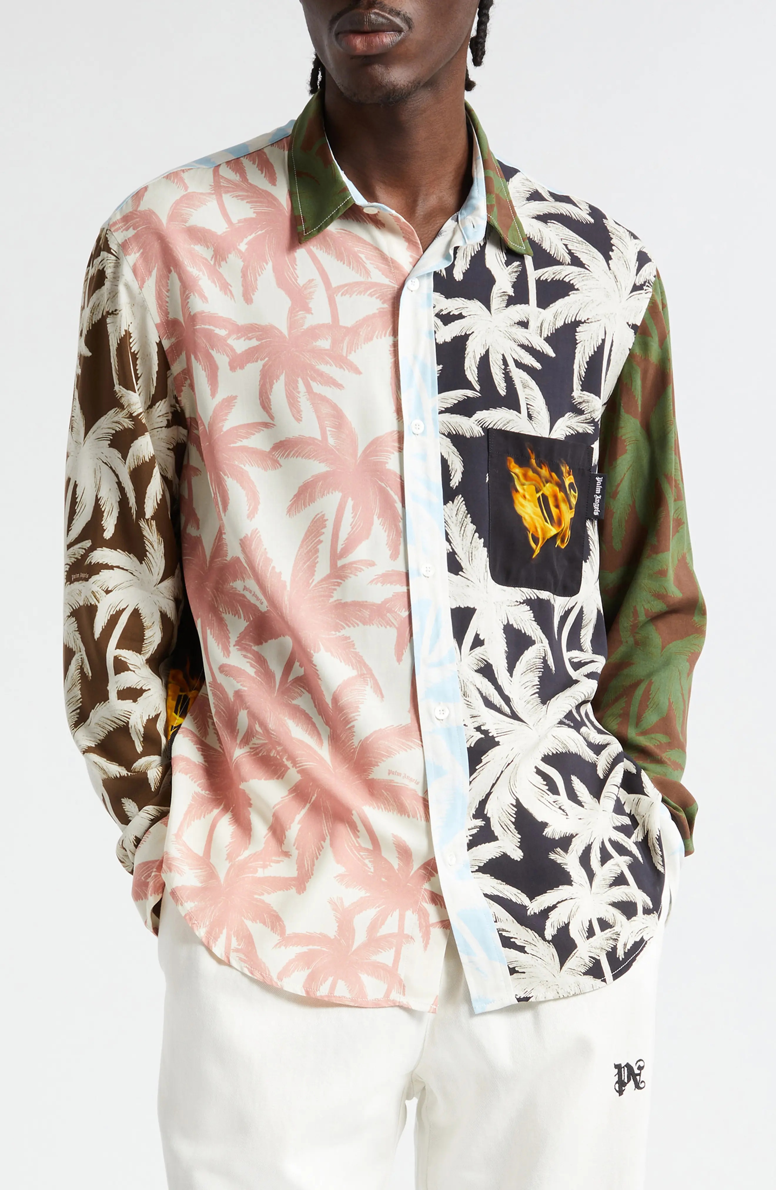 Burning Monogram Palm Print Button-Up Shirt - 1