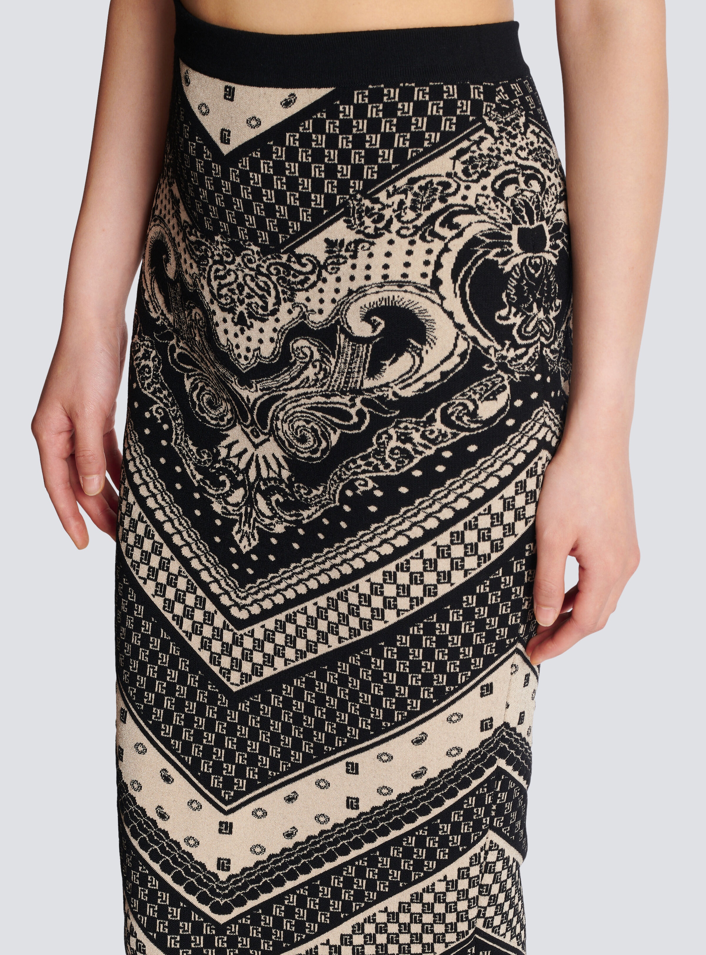 Monogram and paisley knit skirt - 7