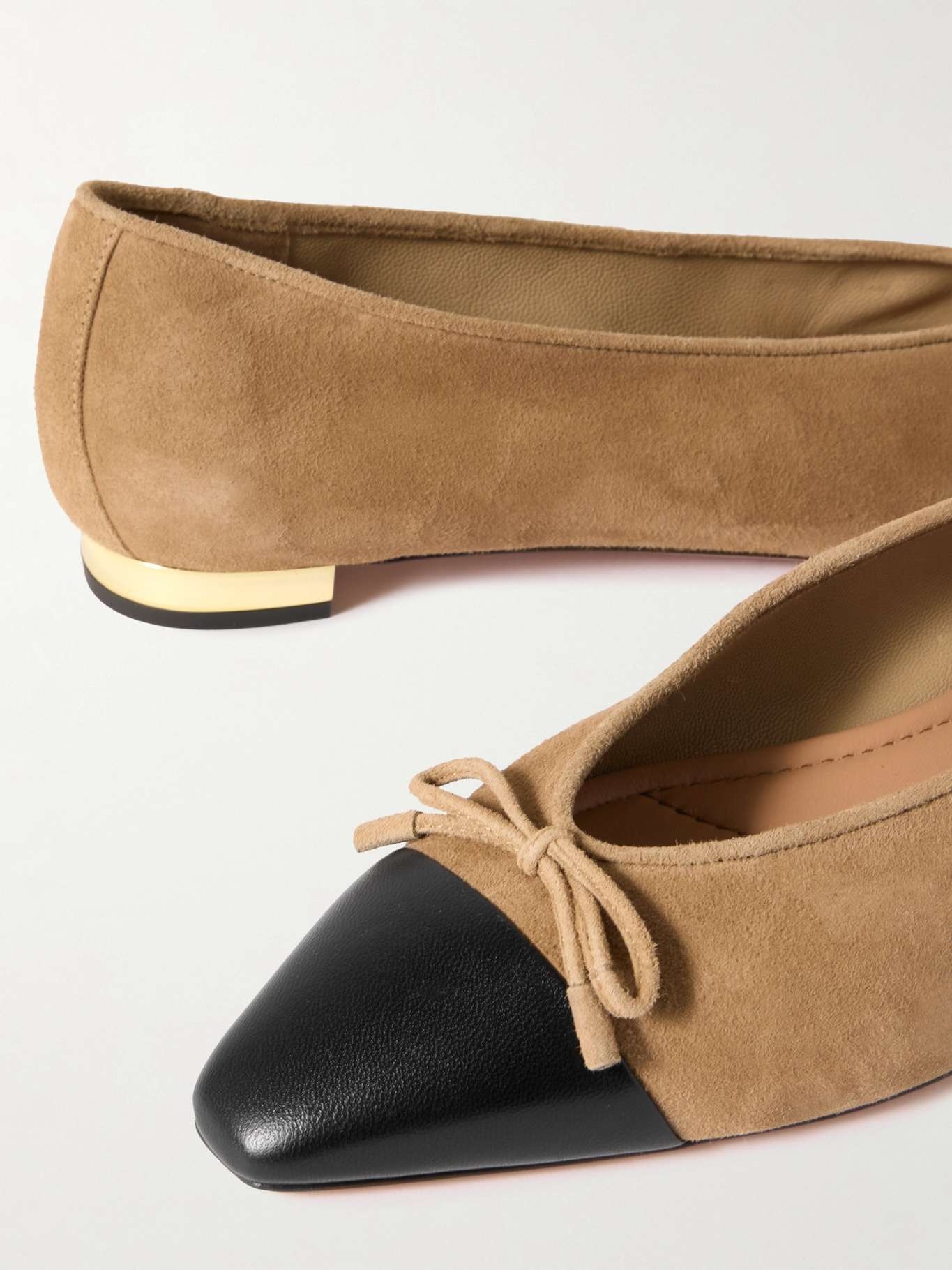 Gioia bow-detailed leather-trimmed suede ballet flats Beige - 4