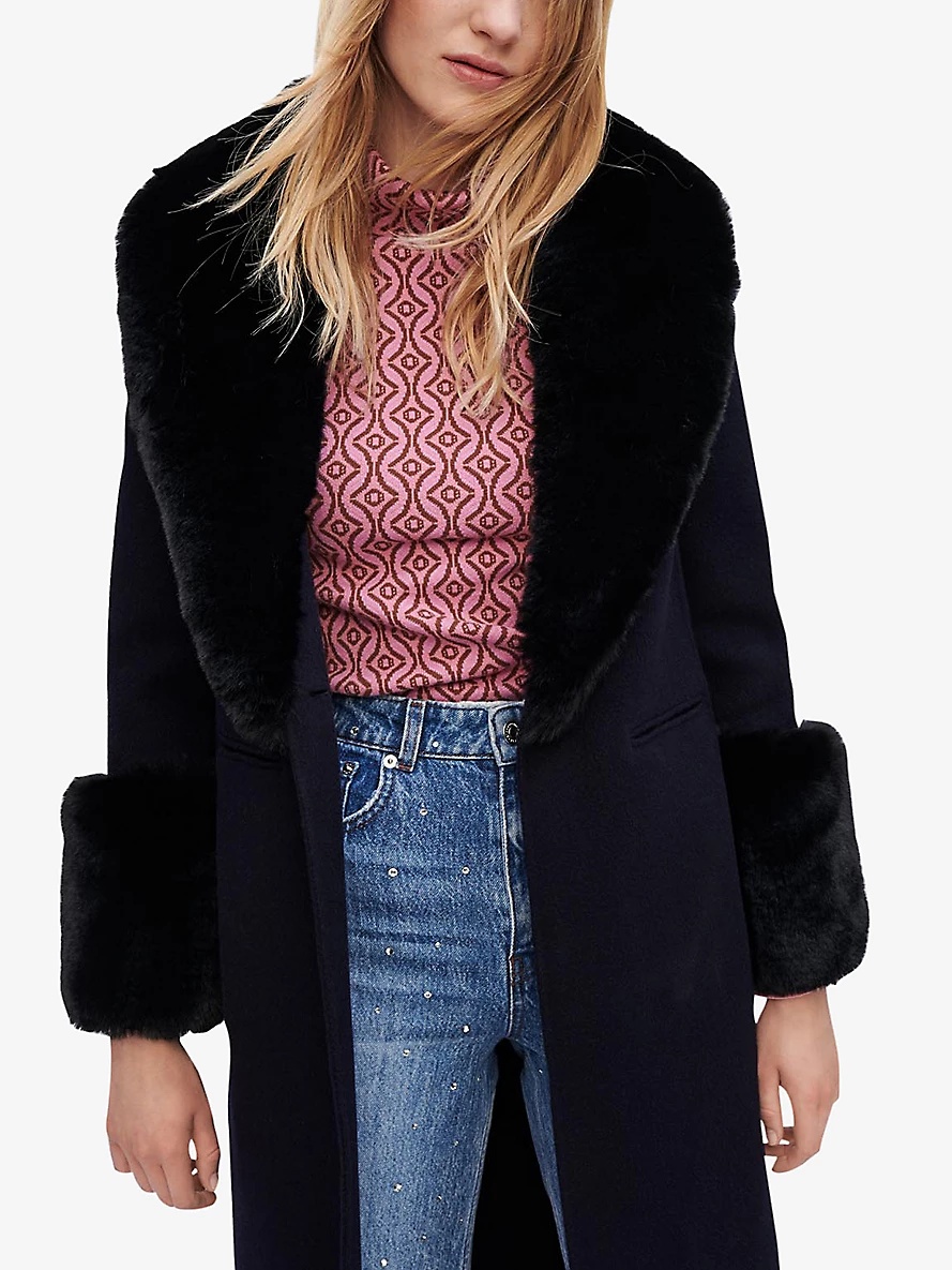 Galaxyra faux fur-collar wool-blend coat - 3