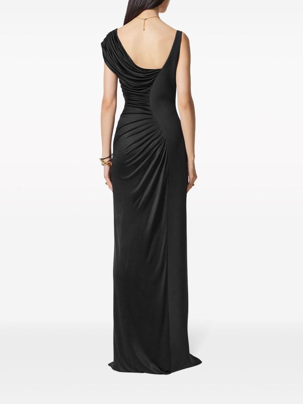 asymmetric-design silk gown - 3