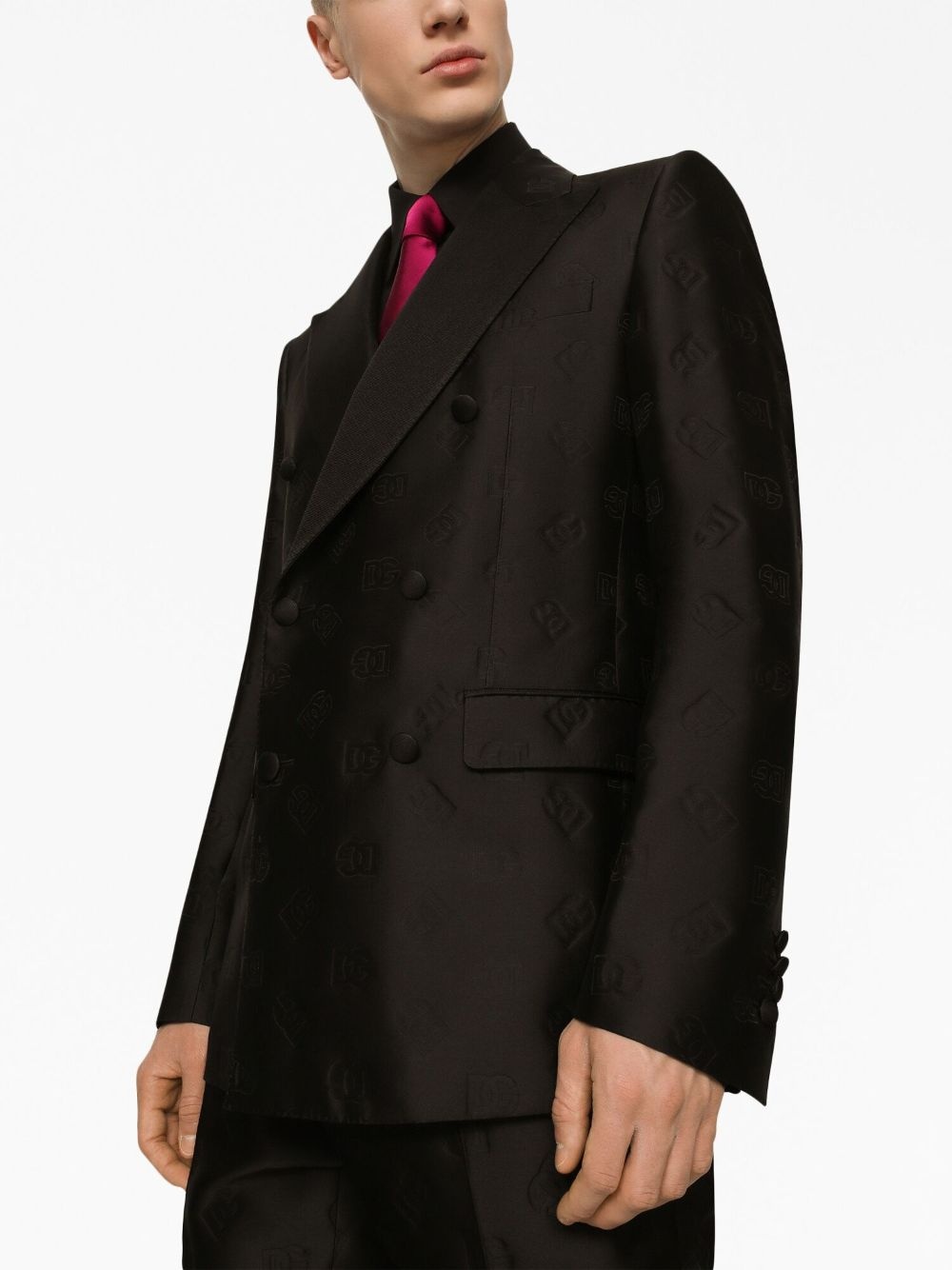 double-breasted monogram-print suit - 5