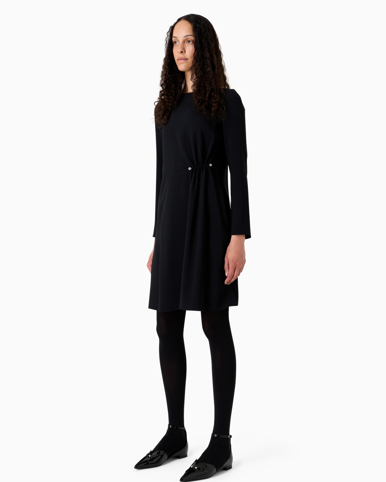 Draped envers satin tunic dress with piercing-style closure - 2