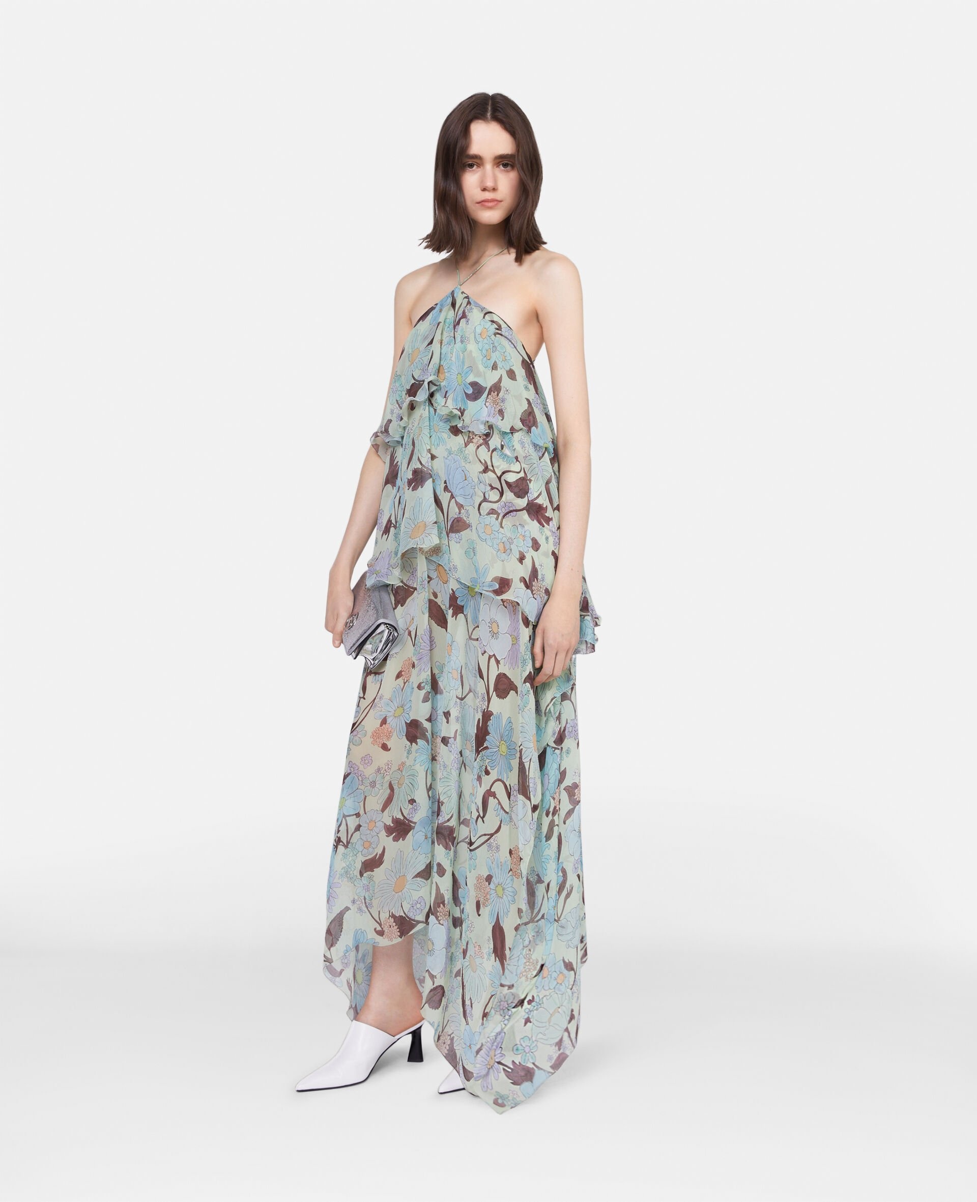 Lady Garden Print Silk Chiffon Halterneck Dress - 2