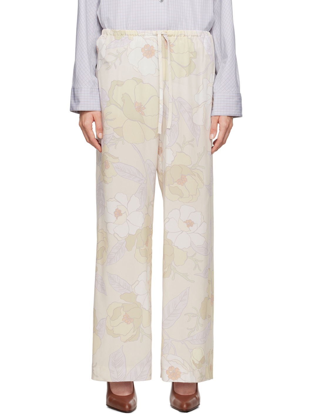 Off-White Silk Trousers - 1