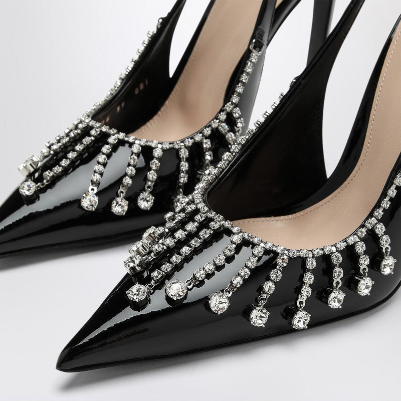 Gucci Black Patent Leather Pump With Crystal Chain Women - 4