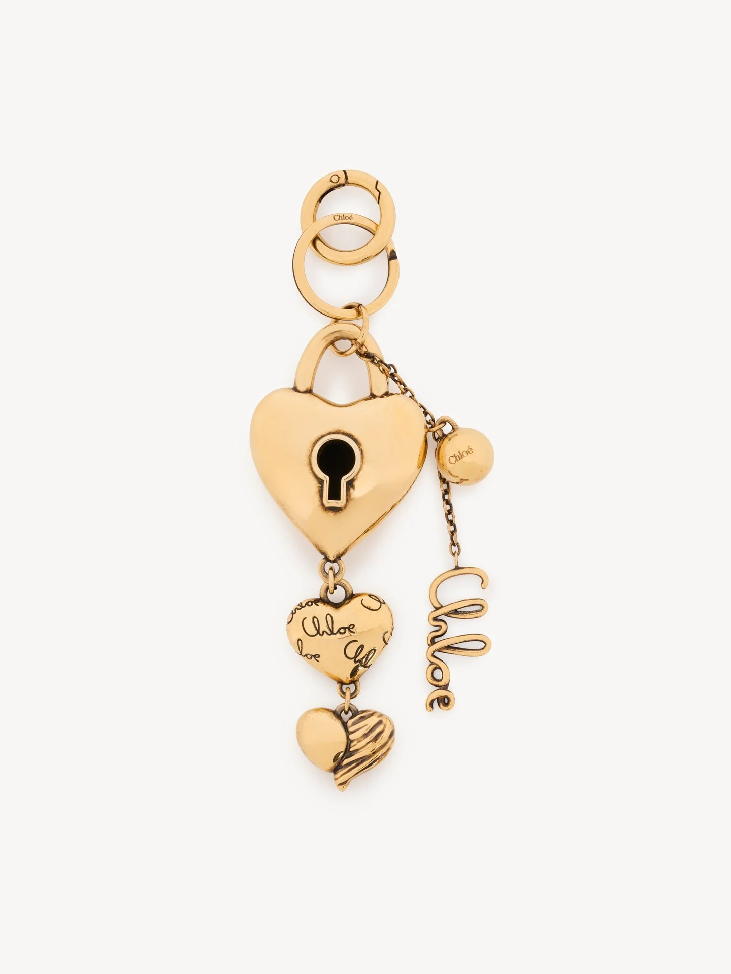 CHLOÉ SYMBOLS MULTIPLE HEARTS KEY RING BAG CHARM IN COPPER - 1