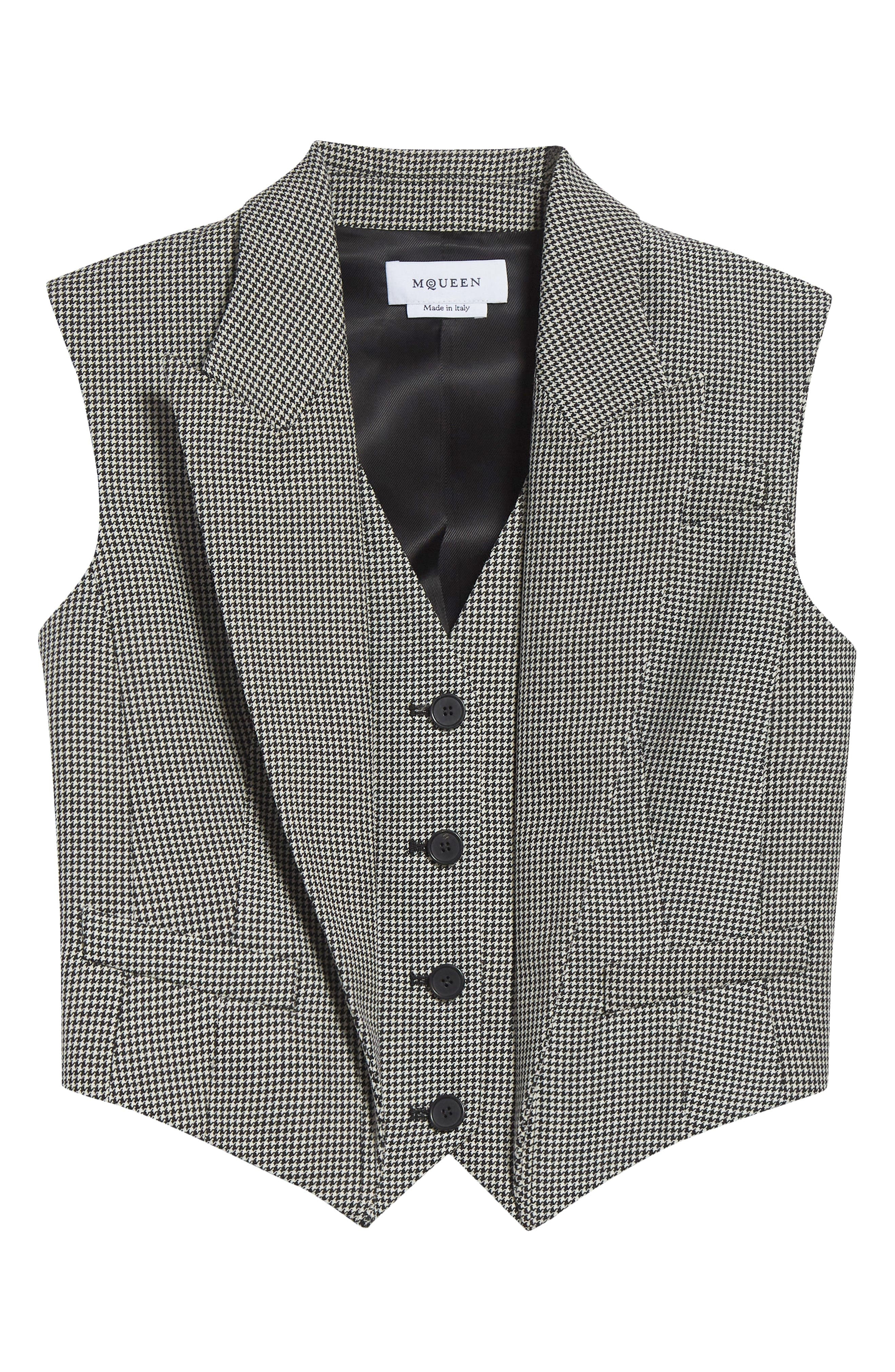 McQueen Houndstooth Wool & Mohair Vest in Black/Ivory at Nordstrom - 7