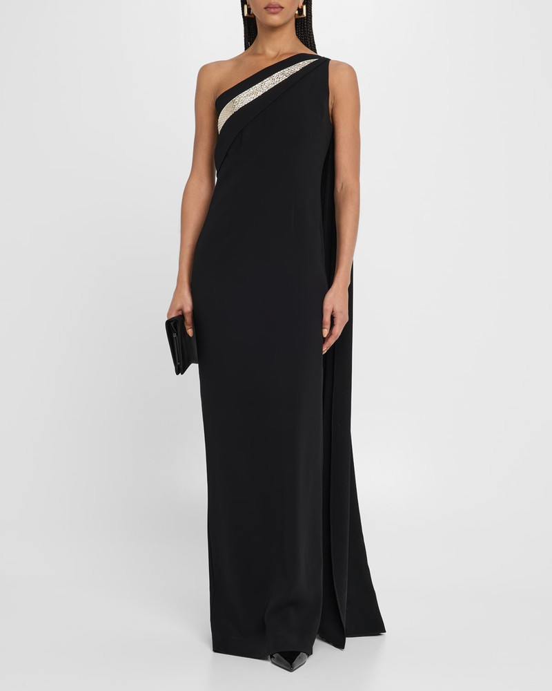 ROLAND MOURET One-Shoulder Diamante Column Gown outlook